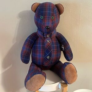 Bear plaid flannel one of a kind handmade teddy bear